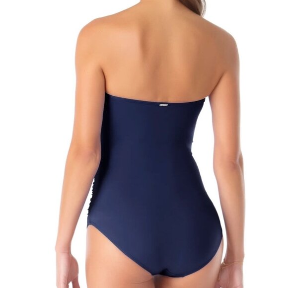 Anne Cole Navy Blue Twist Front Bandeau Strapless One Piece Swimsuit Size 6 NWT - Picture 2 of 2